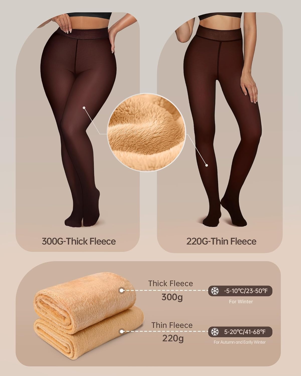image:imageOEAK Womens Fleece Lined Tights Sheer Fake Translucent Pantyhose Thermal Tights High Waisted Footed LeggingsBrown