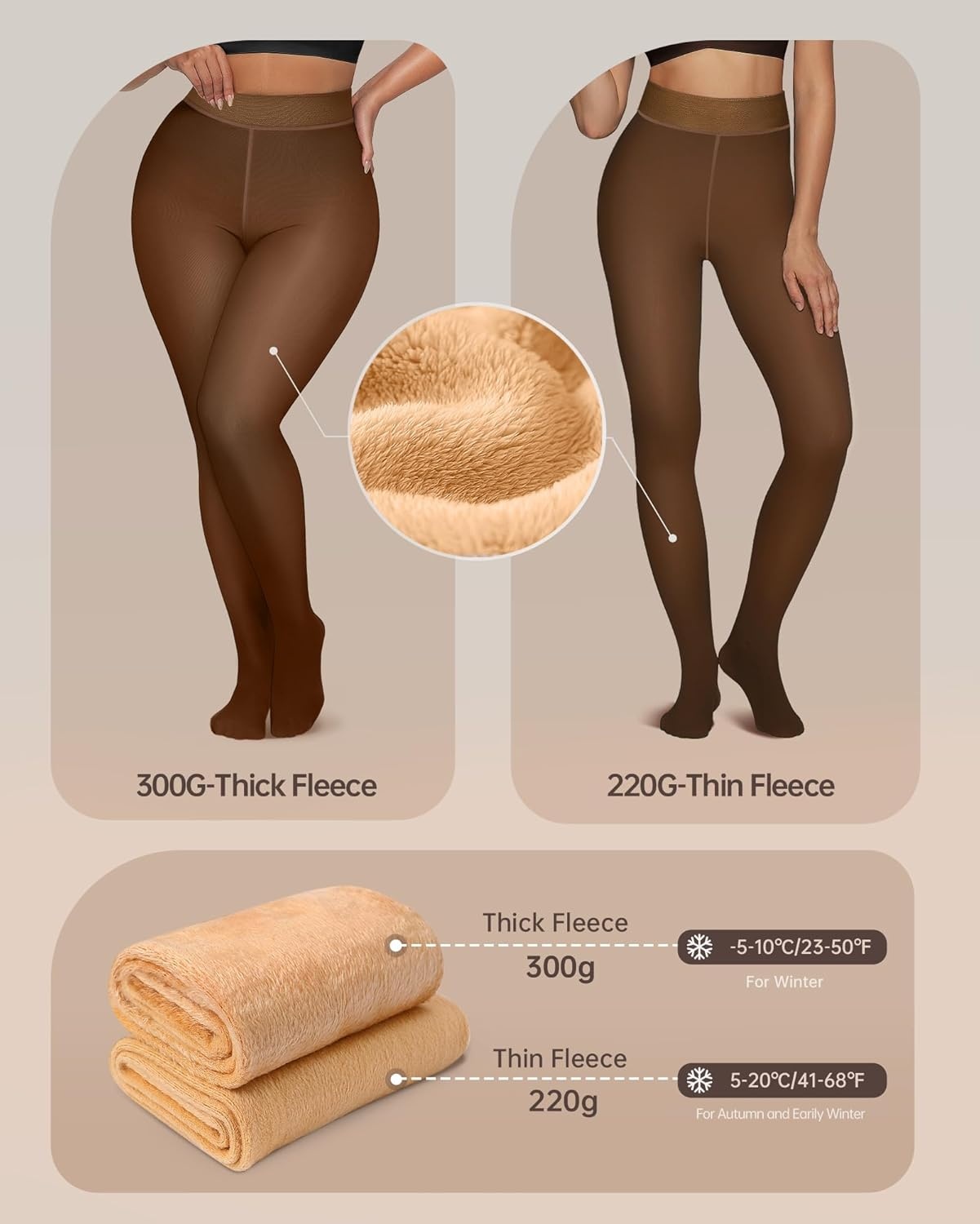 image:imageOEAK Womens Fleece Lined Tights Sheer Fake Translucent Pantyhose Thermal Tights High Waisted Footed LeggingsCoffee