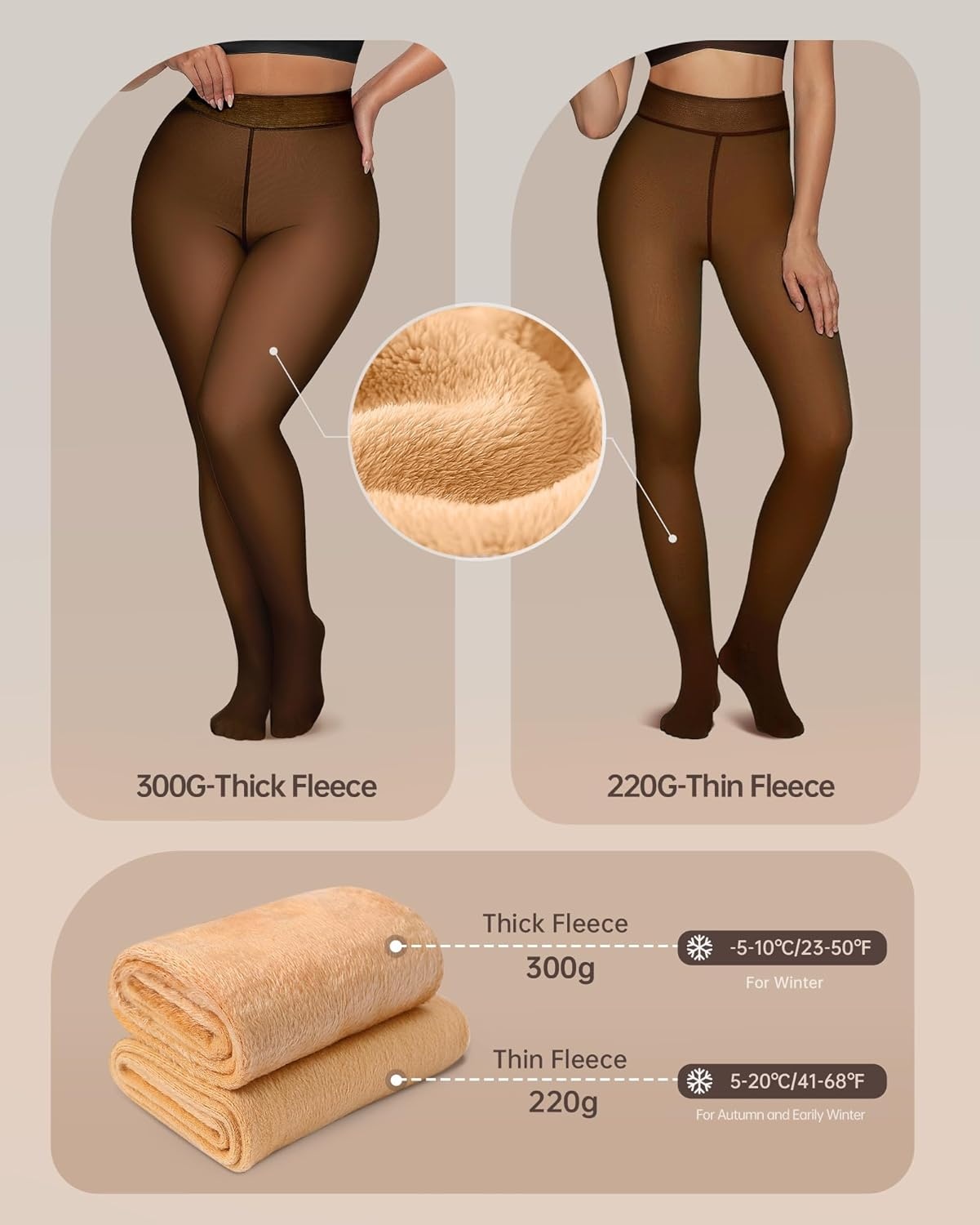 image:imageOEAK Womens Fleece Lined Tights Sheer Fake Translucent Pantyhose Thermal Tights High Waisted Footed LeggingsHoney