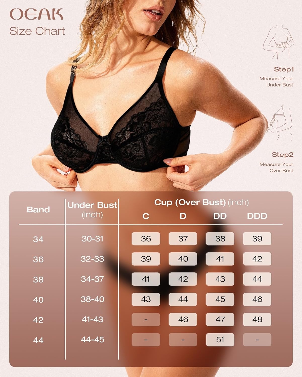 image:imageOEAK Womens Minimizer Bras Underwire Full Coverage Bra Plus Size Unlined Lace Bralette Lifting Tshirt Bras for Large BreastBlack