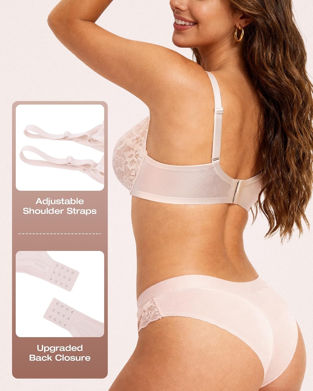 image:imageOEAK Womens Minimizer Bras Underwire Full Coverage Bra Plus Size Unlined Lace Bralette Lifting Tshirt Bras for Large BreastDusty Peach