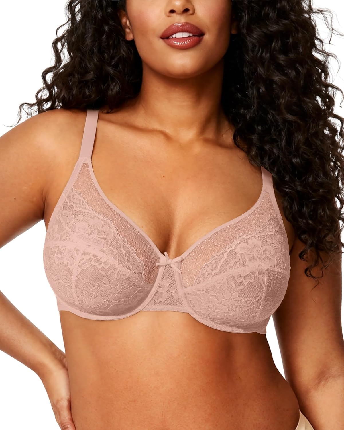 image:imageOEAK Womens Minimizer Bras Underwire Full Coverage Bra Plus Size Unlined Lace Bralette Lifting Tshirt Bras for Large BreastPink