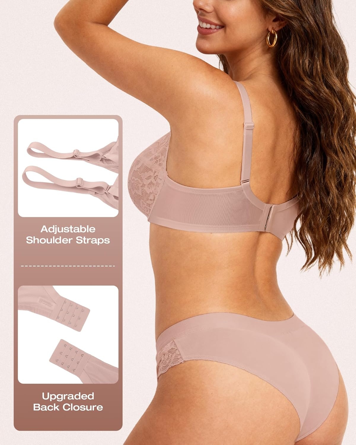 image:imageOEAK Womens Minimizer Bras Underwire Full Coverage Bra Plus Size Unlined Lace Bralette Lifting Tshirt Bras for Large BreastPink