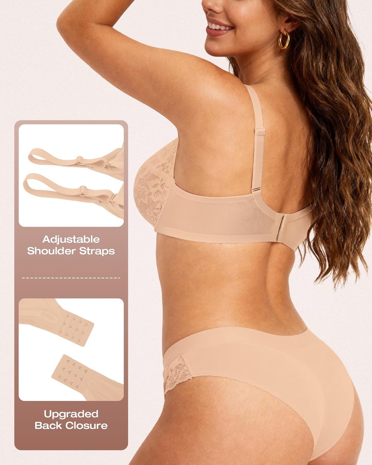 image:imageOEAK Womens Minimizer Bras Underwire Full Coverage Bra Plus Size Unlined Lace Bralette Lifting Tshirt Bras for Large BreastWarm Beige
