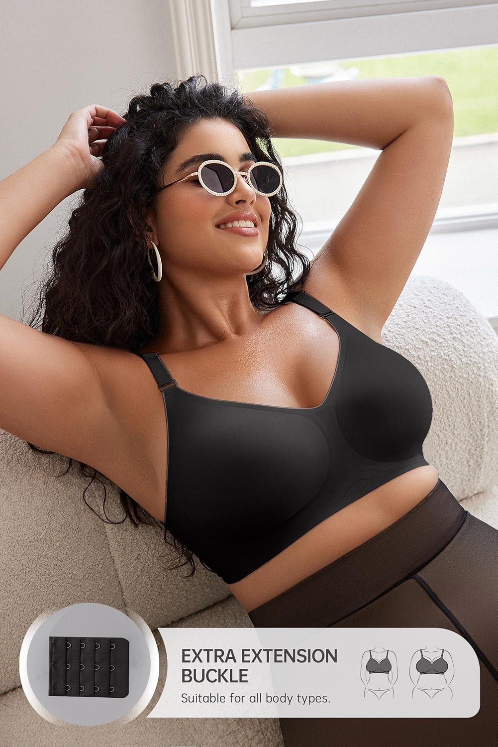 image:imageOEAK Womens Seamless Bras Jelly Comfortable Bra No Underwire Full Support Bra Push Up Plus Size V Neck Sleeping Tshirt BrasBlack