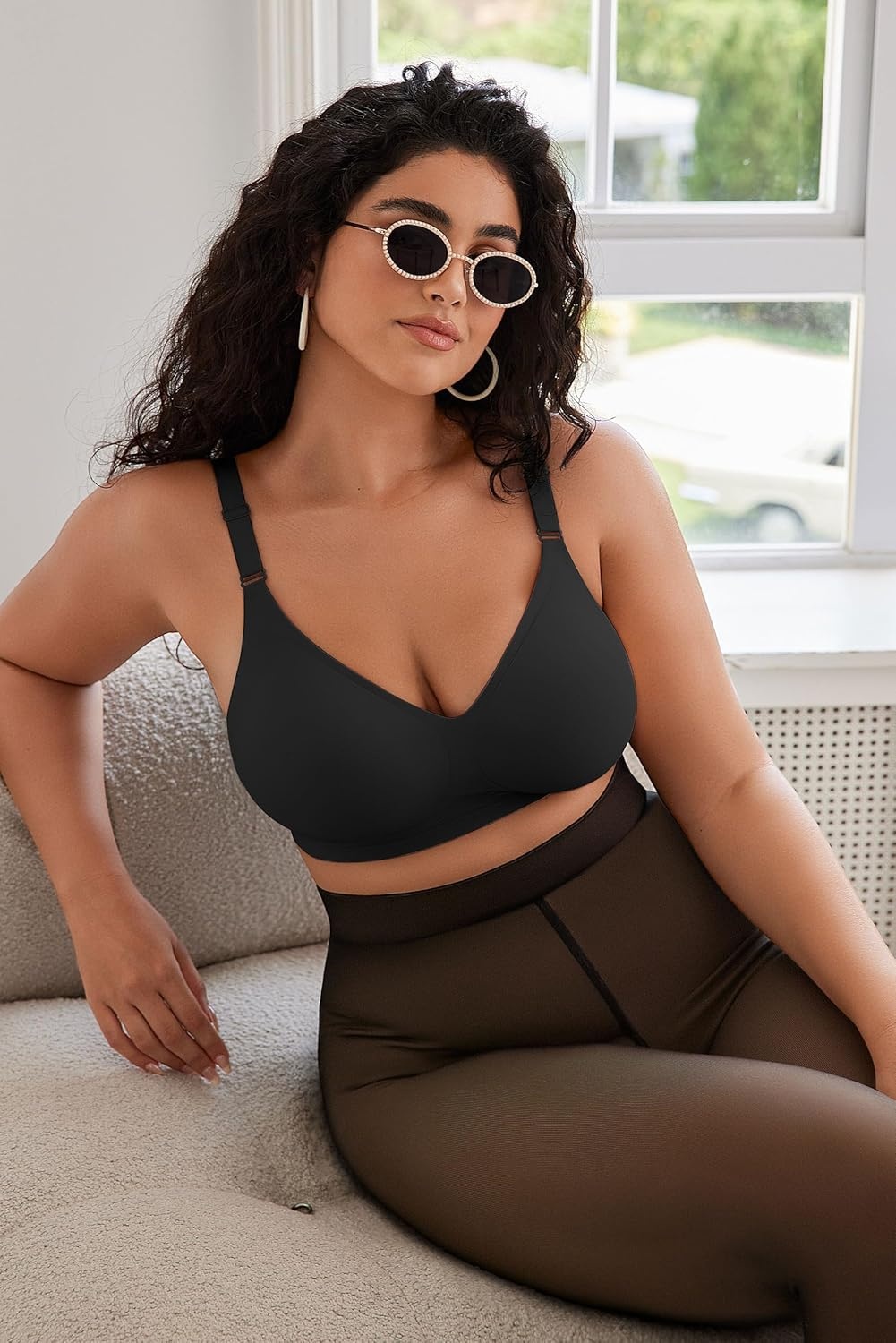 image:imageOEAK Womens Seamless Bras Jelly Comfortable Bra No Underwire Full Support Bra Push Up Plus Size V Neck Sleeping Tshirt BrasBlack