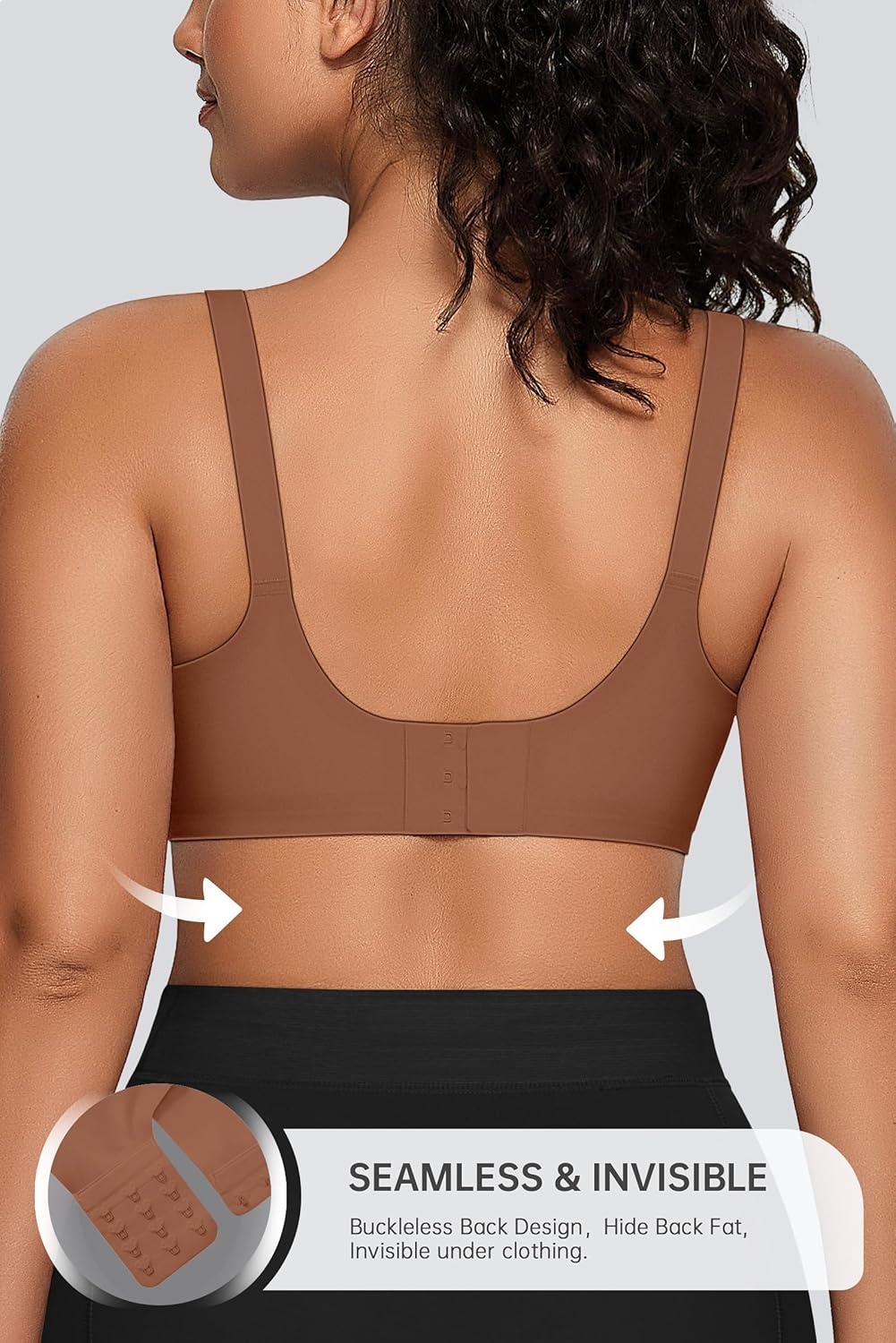 image:imageOEAK Womens Seamless Bras Jelly Comfortable Bra No Underwire Full Support Bra Push Up Plus Size V Neck Sleeping Tshirt BrasCoffee