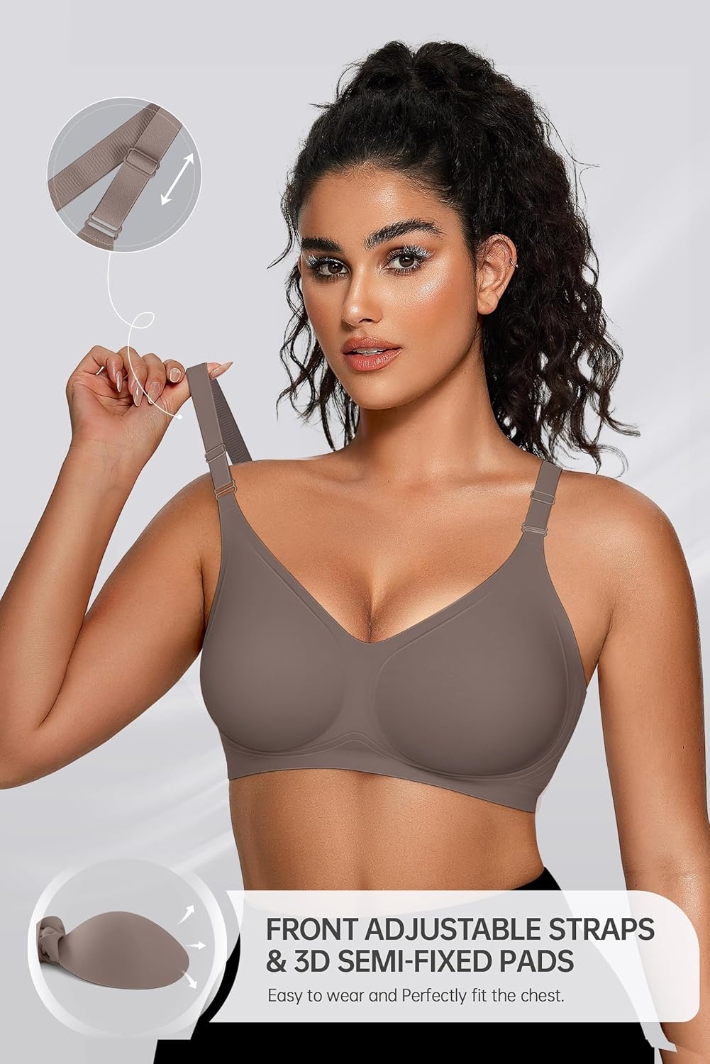 image:imageOEAK Womens Seamless Bras Jelly Comfortable Bra No Underwire Full Support Bra Push Up Plus Size V Neck Sleeping Tshirt BrasGrey