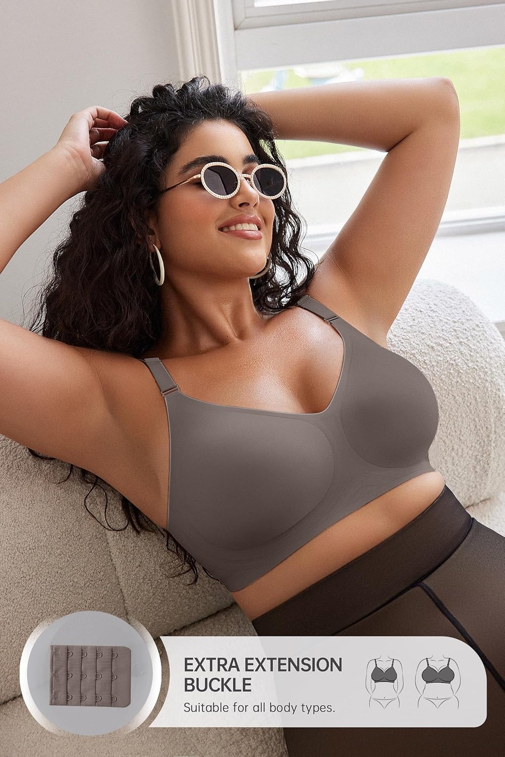 image:imageOEAK Womens Seamless Bras Jelly Comfortable Bra No Underwire Full Support Bra Push Up Plus Size V Neck Sleeping Tshirt BrasGrey