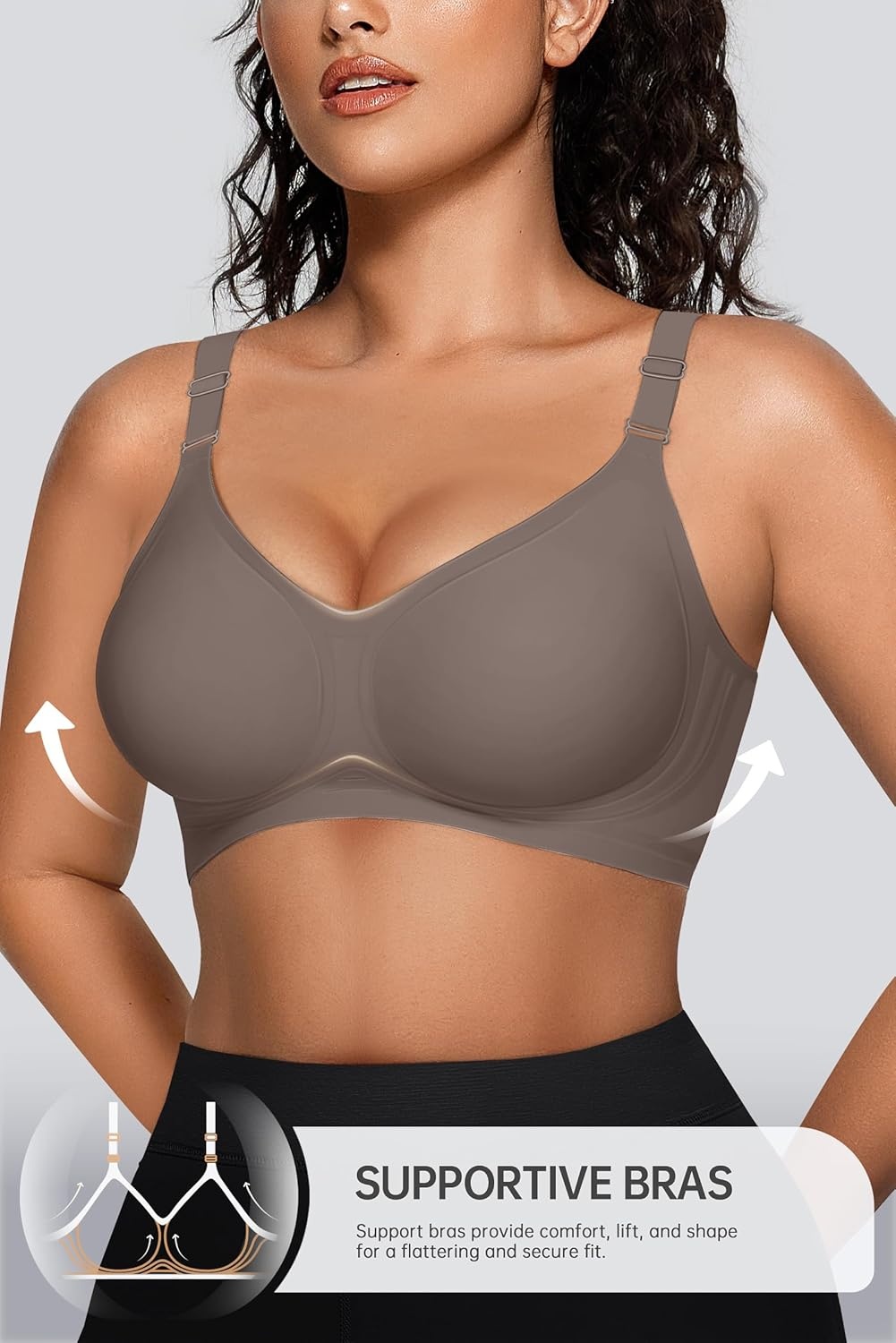 image:imageOEAK Womens Seamless Bras Jelly Comfortable Bra No Underwire Full Support Bra Push Up Plus Size V Neck Sleeping Tshirt BrasGrey