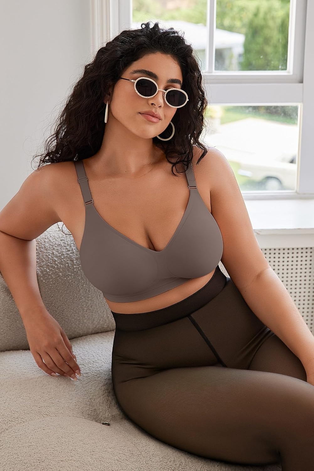 image:imageOEAK Womens Seamless Bras Jelly Comfortable Bra No Underwire Full Support Bra Push Up Plus Size V Neck Sleeping Tshirt BrasGrey