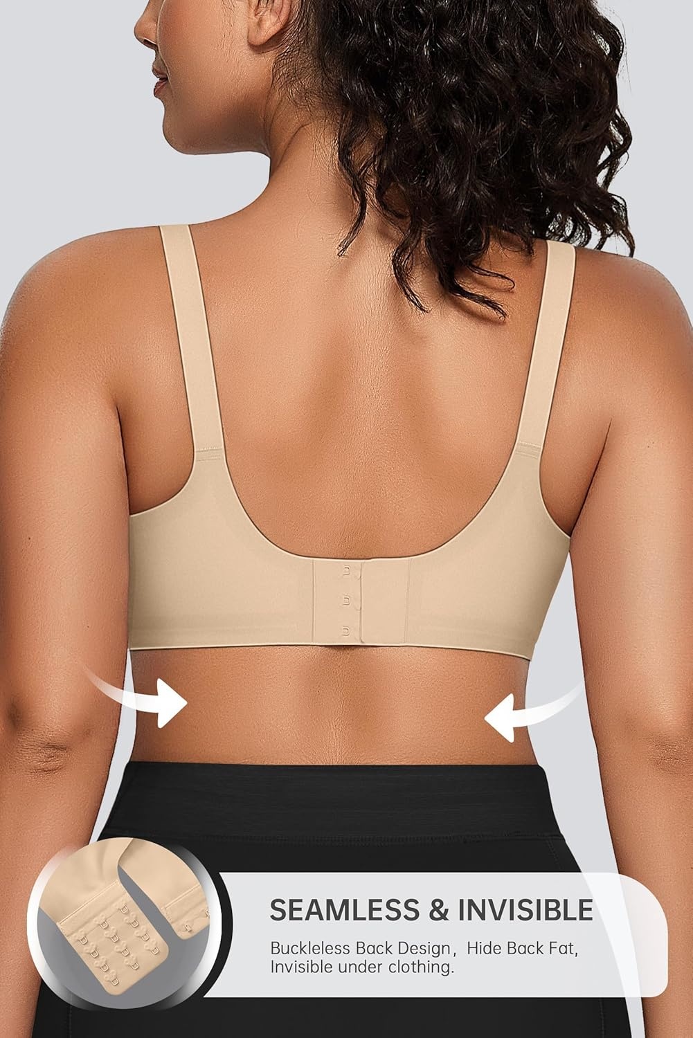 image:imageOEAK Womens Seamless Bras Jelly Comfortable Bra No Underwire Full Support Bra Push Up Plus Size V Neck Sleeping Tshirt BrasOatmeal