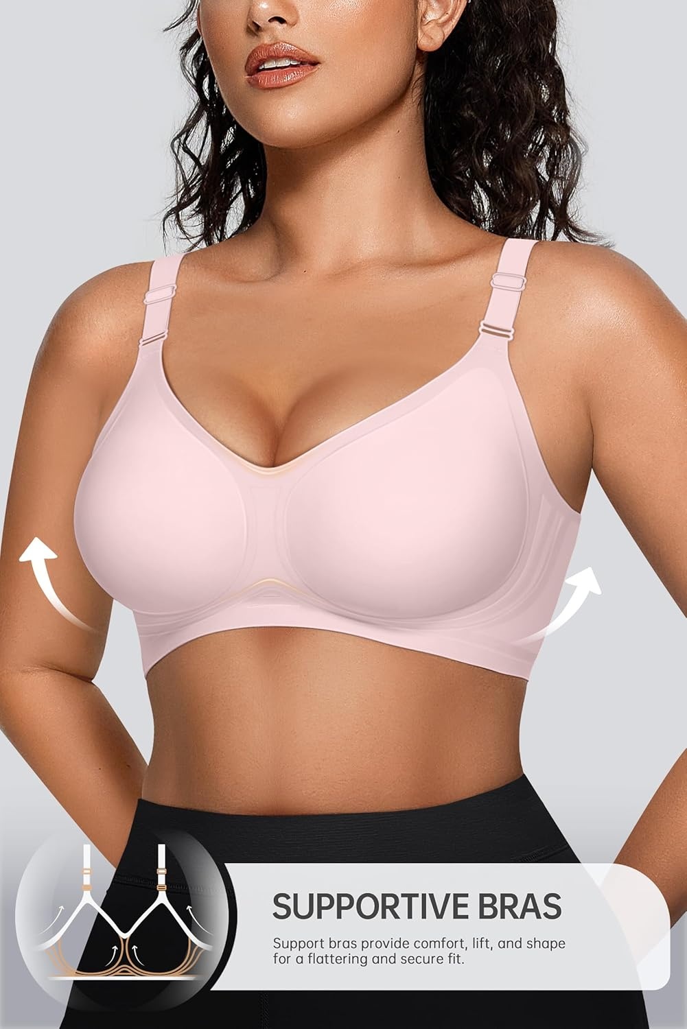 image:imageOEAK Womens Seamless Bras Jelly Comfortable Bra No Underwire Full Support Bra Push Up Plus Size V Neck Sleeping Tshirt BrasPink