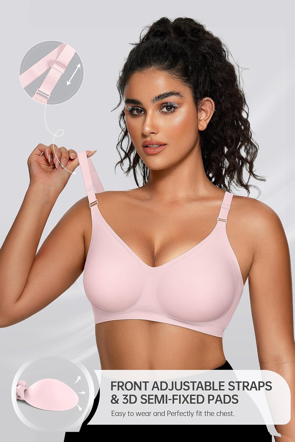 image:imageOEAK Womens Seamless Bras Jelly Comfortable Bra No Underwire Full Support Bra Push Up Plus Size V Neck Sleeping Tshirt BrasPink