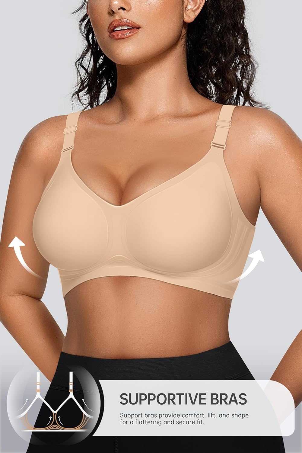 image:imageOEAK Womens Seamless Bras Jelly Comfortable Bra No Underwire Full Support Bra Push Up Plus Size V Neck Sleeping Tshirt BrasSkin Nude