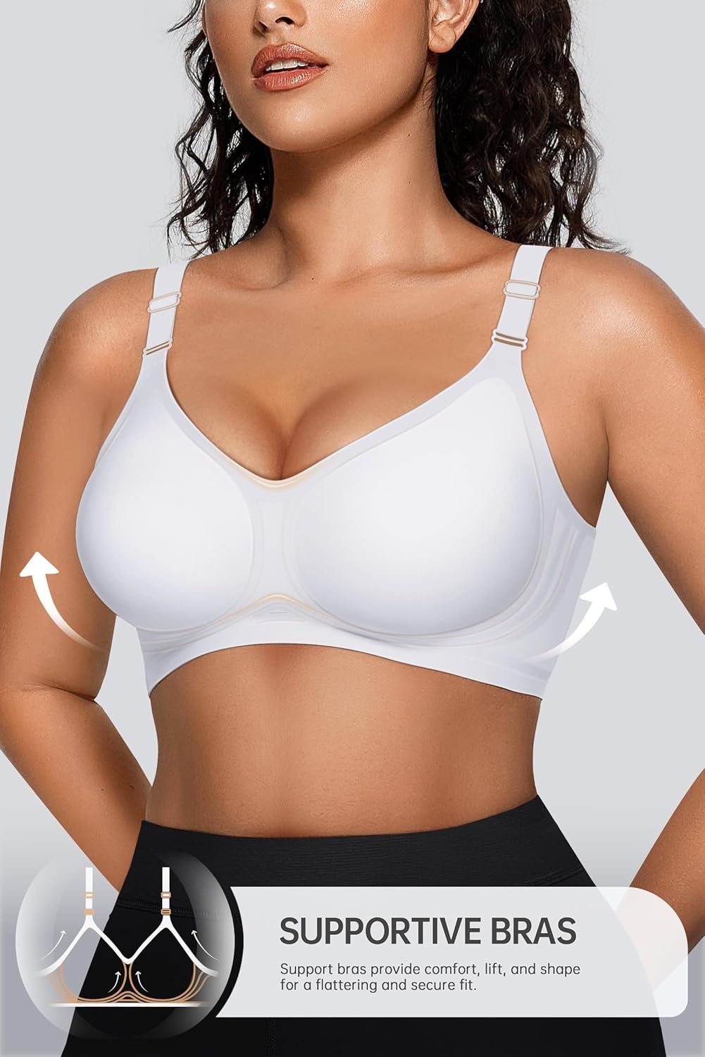 image:imageOEAK Womens Seamless Bras Jelly Comfortable Bra No Underwire Full Support Bra Push Up Plus Size V Neck Sleeping Tshirt BrasWhite