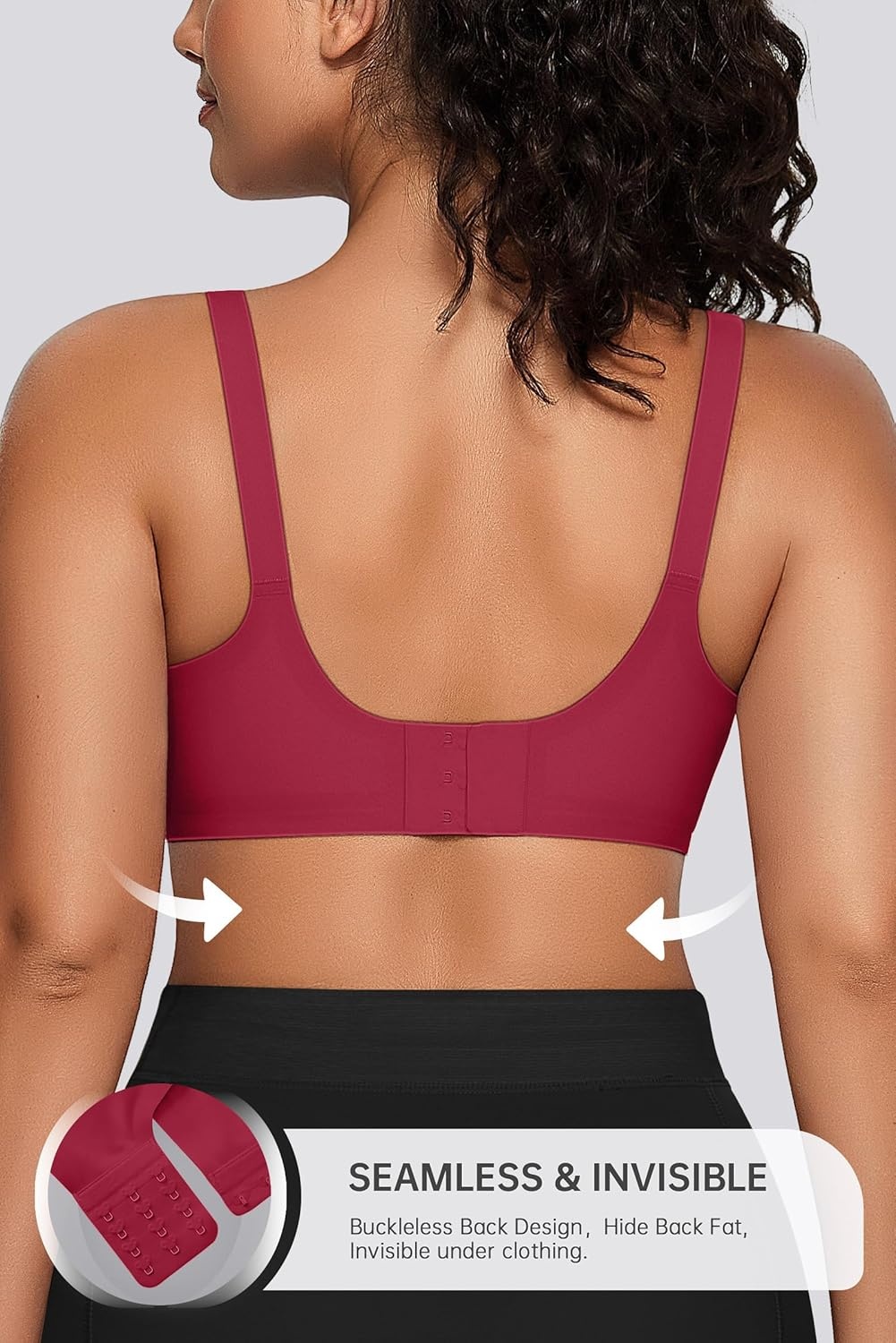 image:imageOEAK Womens Seamless Bras Jelly Comfortable Bra No Underwire Full Support Bra Push Up Plus Size V Neck Sleeping Tshirt BrasWine Red