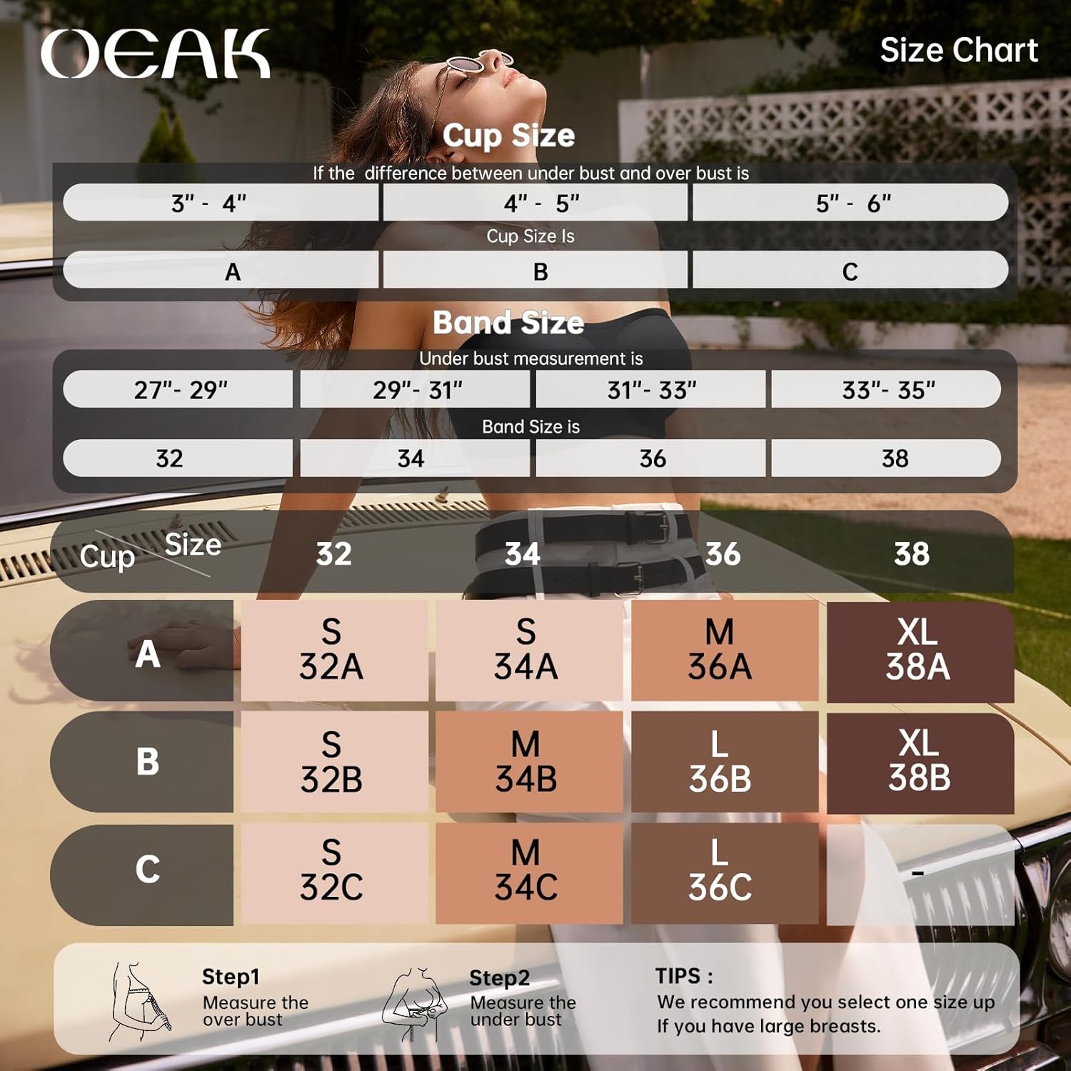 image:imageOEAK Womens Strapless Bras Push Up Bandeau Bra Coffee amp Tummy Control Shapewear Nude S