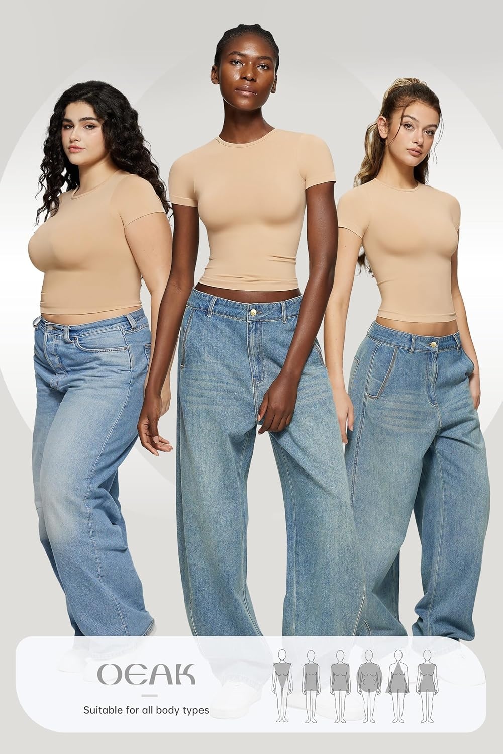 image:imageOEAK Womens TShirts Short Sleeve Shirts Crew Neck Basic Tees Soft Smoothing Seamless Tshirts Slim Fit Going Out Trendy TopsClay Color