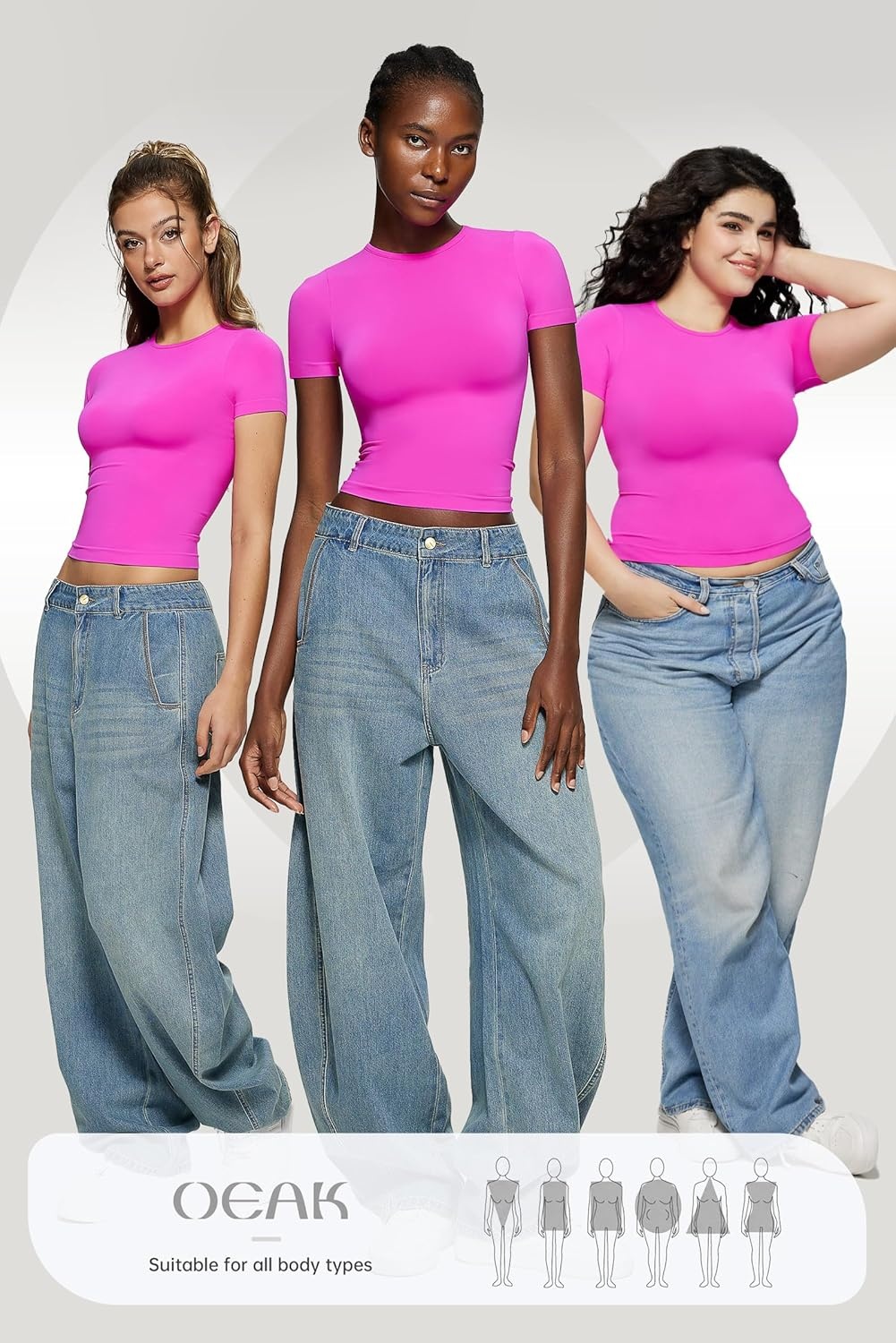 image:imageOEAK Womens TShirts Short Sleeve Shirts Crew Neck Basic Tees Soft Smoothing Seamless Tshirts Slim Fit Going Out Trendy TopsHot Pink