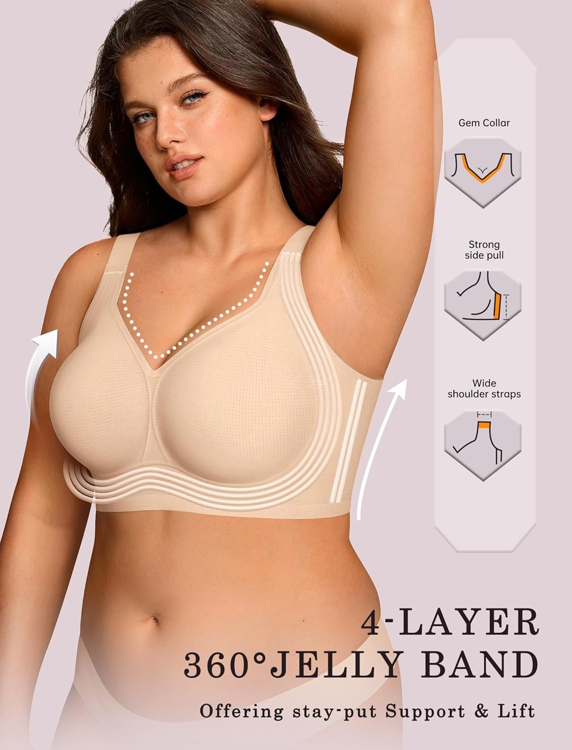 image:imageOEAK Womens Wireless Jelly Bra Plus Size Supportive Seamless Bras Full Coverage Push Up Comfortable No Underwire Tshirt BrasAiry Nude