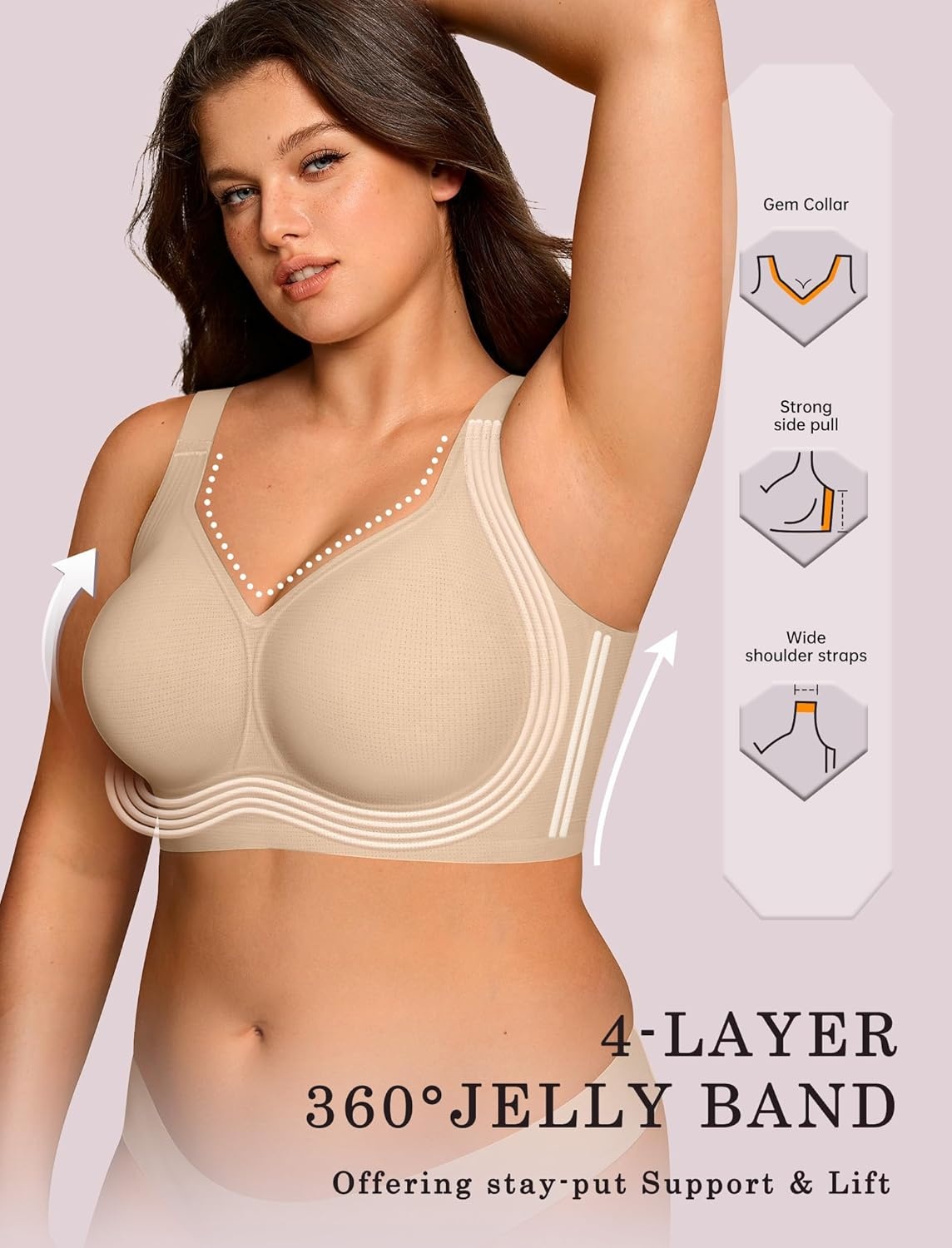 image:imageOEAK Womens Wireless Jelly Bra Plus Size Supportive Seamless Bras Full Coverage Push Up Comfortable No Underwire Tshirt BrasAiry Skin