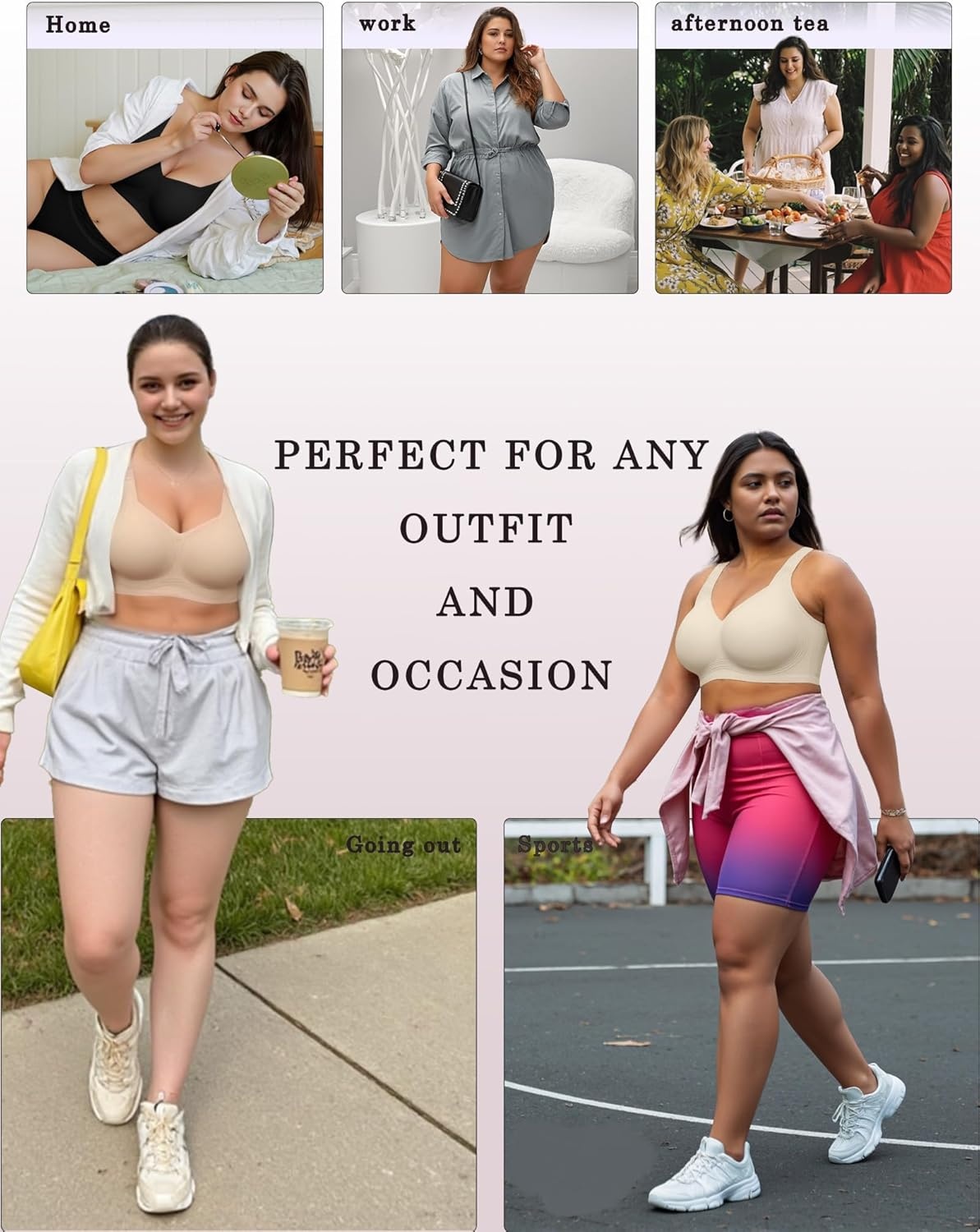 image:imageOEAK Womens Wireless Jelly Bra Plus Size Supportive Seamless Bras Full Coverage Push Up Comfortable No Underwire Tshirt BrasBeige
