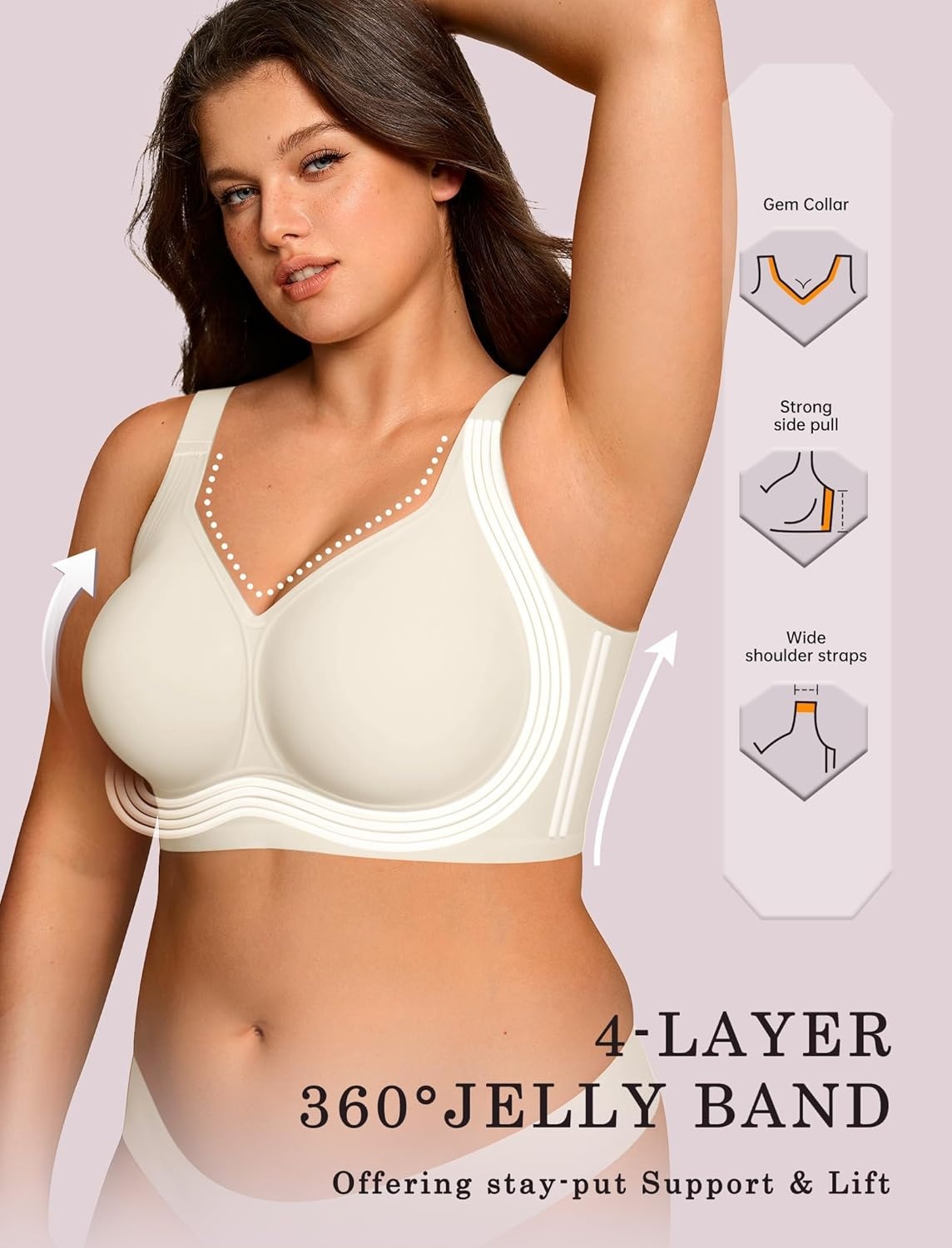 image:imageOEAK Womens Wireless Jelly Bra Plus Size Supportive Seamless Bras Full Coverage Push Up Comfortable No Underwire Tshirt BrasBeige