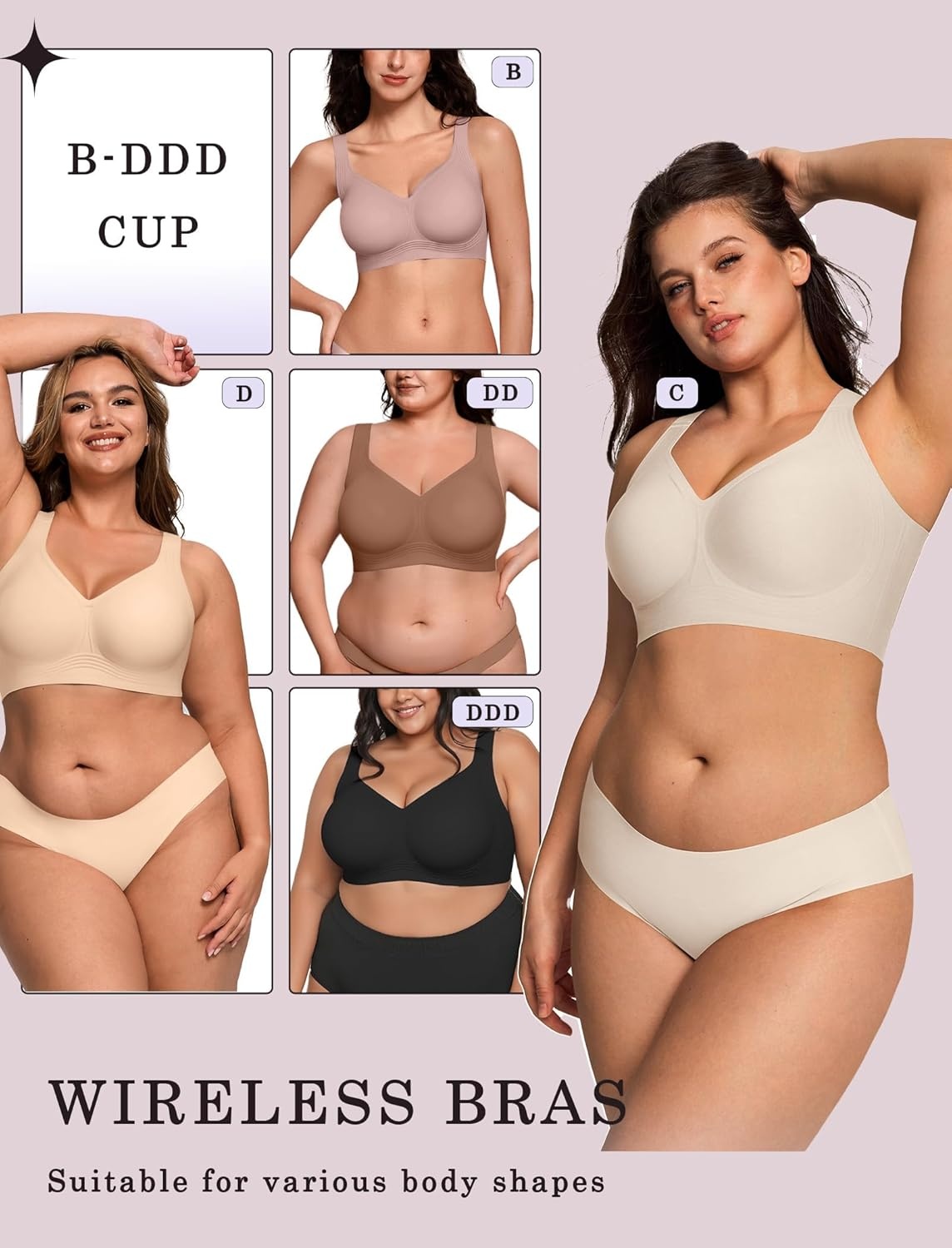 image:imageOEAK Womens Wireless Jelly Bra Plus Size Supportive Seamless Bras Full Coverage Push Up Comfortable No Underwire Tshirt BrasBeige