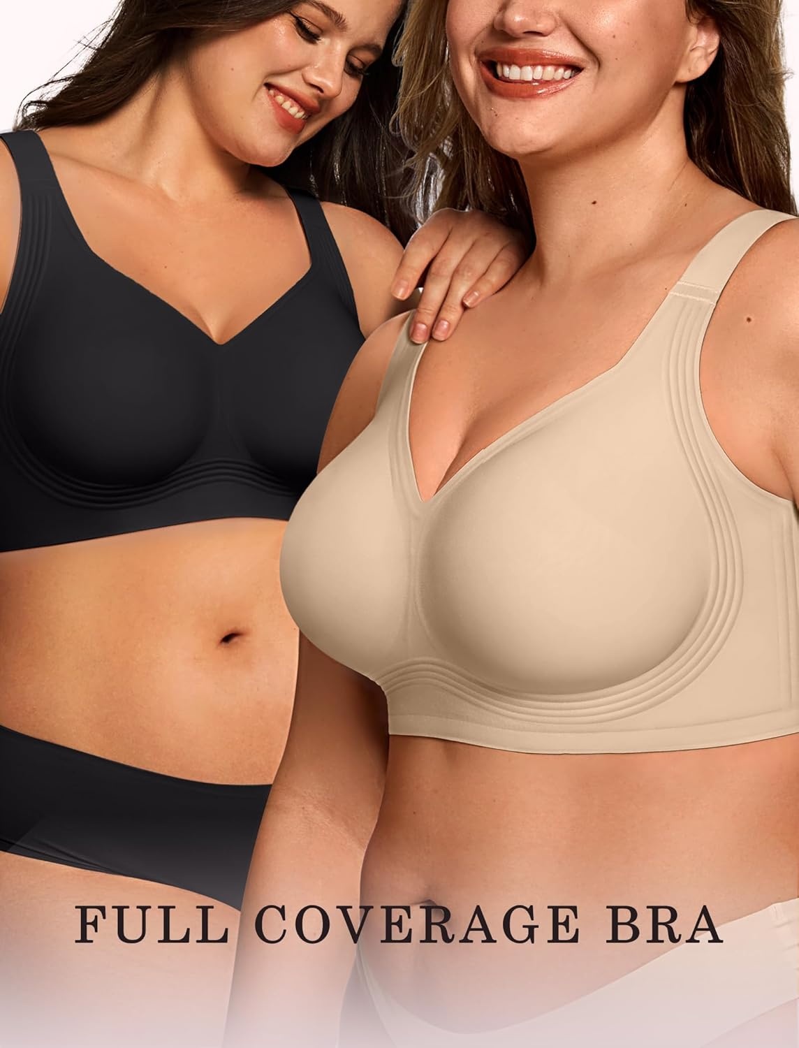 image:imageOEAK Womens Wireless Jelly Bra Plus Size Supportive Seamless Bras Full Coverage Push Up Comfortable No Underwire Tshirt BrasBlack