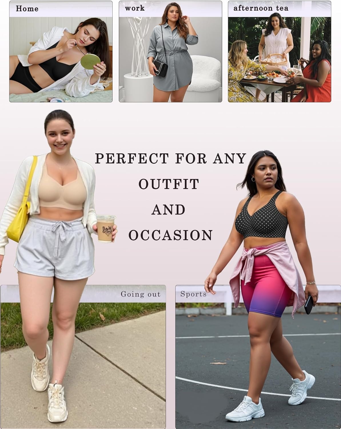 image:imageOEAK Womens Wireless Jelly Bra Plus Size Supportive Seamless Bras Full Coverage Push Up Comfortable No Underwire Tshirt BrasBlack With White Polka Dot