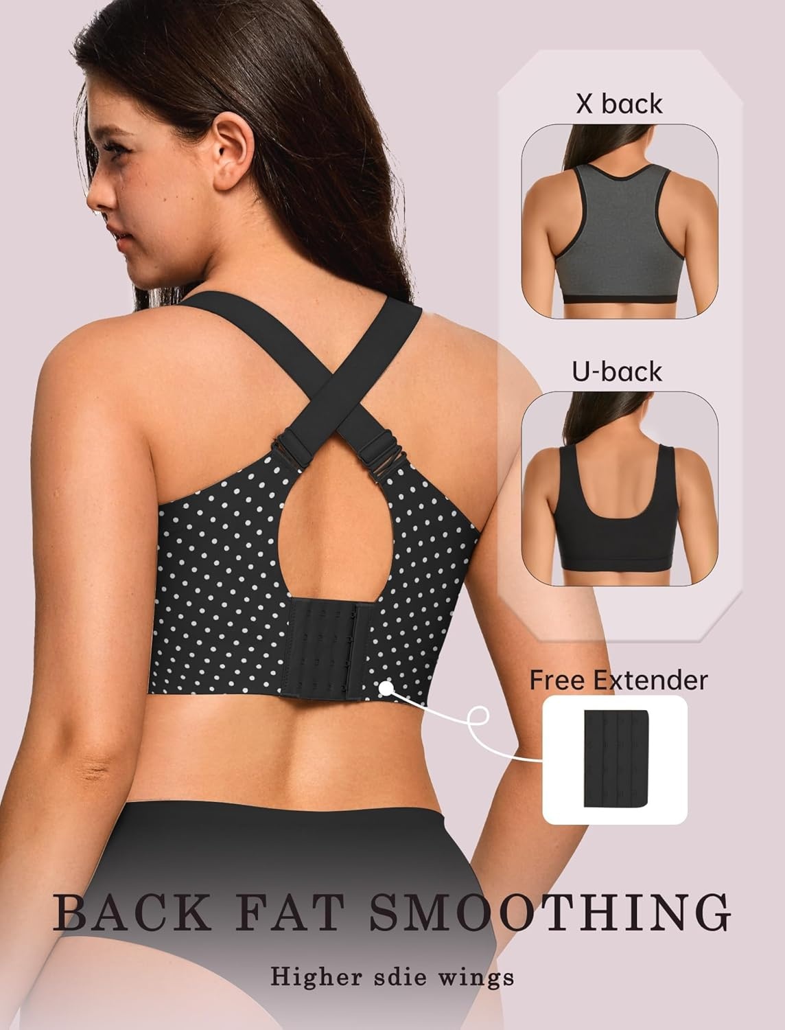 image:imageOEAK Womens Wireless Jelly Bra Plus Size Supportive Seamless Bras Full Coverage Push Up Comfortable No Underwire Tshirt BrasBlack With White Polka Dot