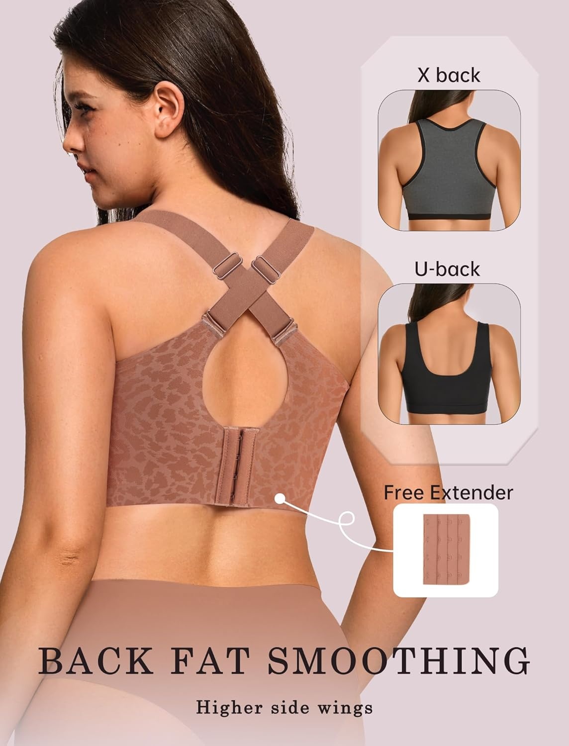 image:imageOEAK Womens Wireless Jelly Bra Plus Size Supportive Seamless Bras Full Coverage Push Up Comfortable No Underwire Tshirt BrasBrown Leopard