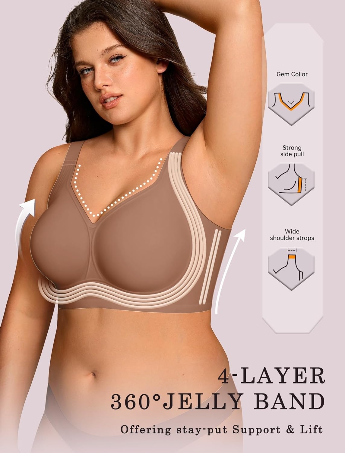 image:imageOEAK Womens Wireless Jelly Bra Plus Size Supportive Seamless Bras Full Coverage Push Up Comfortable No Underwire Tshirt BrasCoffee