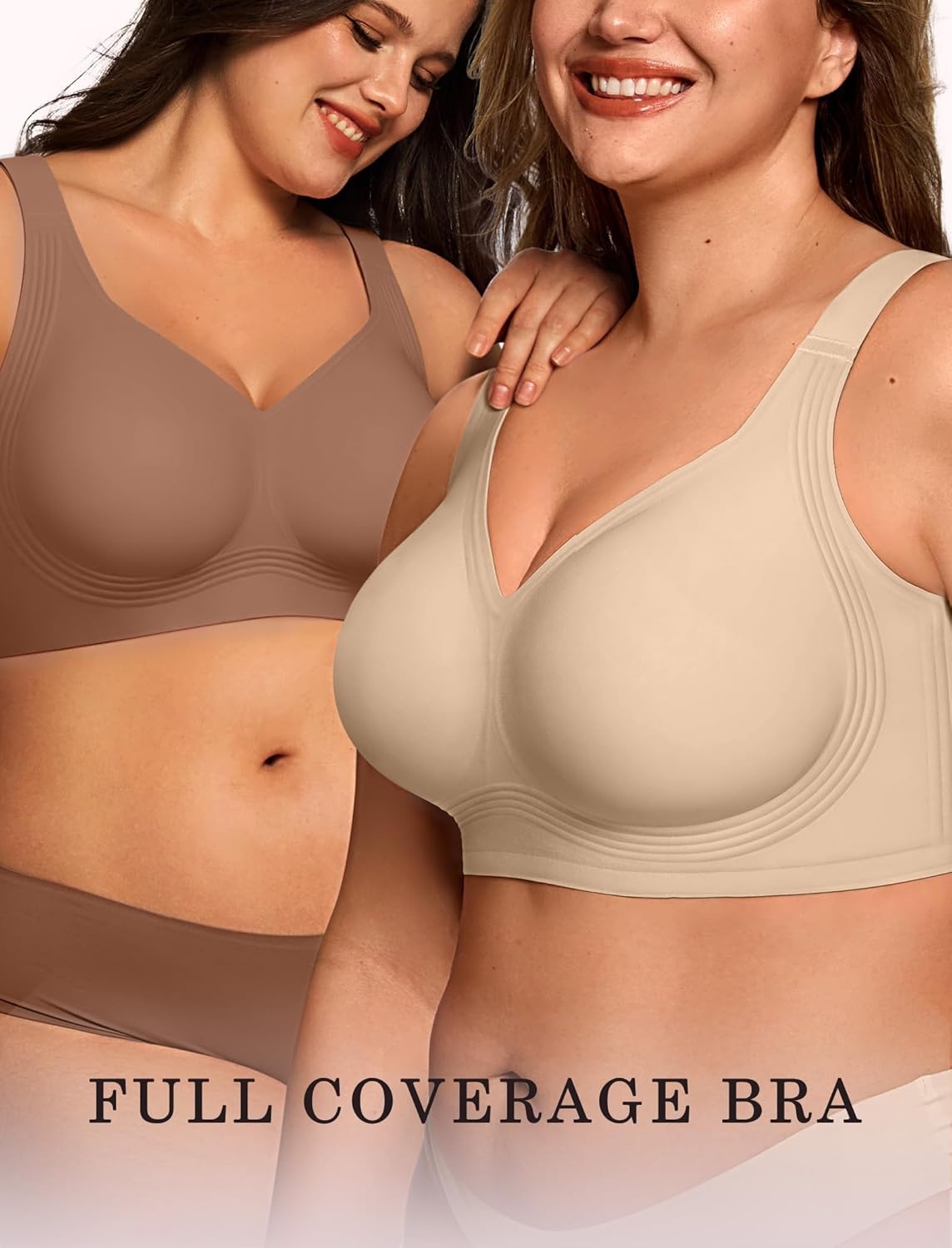 image:imageOEAK Womens Wireless Jelly Bra Plus Size Supportive Seamless Bras Full Coverage Push Up Comfortable No Underwire Tshirt BrasCoffee