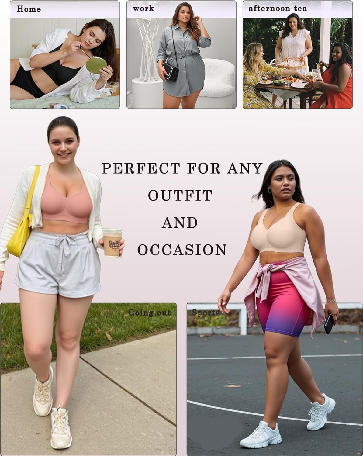image:imageOEAK Womens Wireless Jelly Bra Plus Size Supportive Seamless Bras Full Coverage Push Up Comfortable No Underwire Tshirt BrasDusty Pink