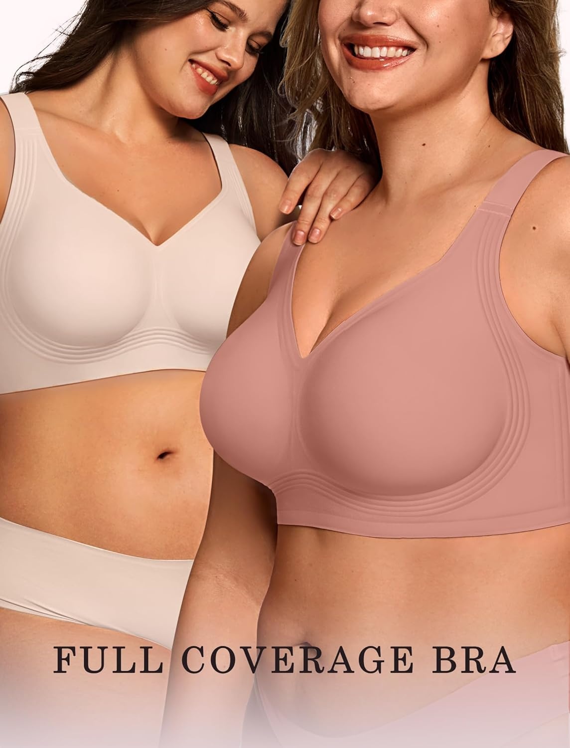 image:imageOEAK Womens Wireless Jelly Bra Plus Size Supportive Seamless Bras Full Coverage Push Up Comfortable No Underwire Tshirt BrasDusty Pink