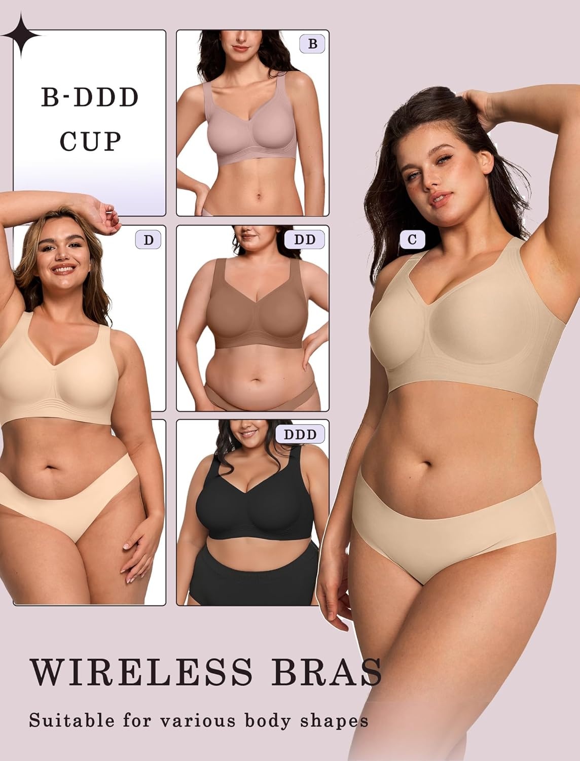 image:imageOEAK Womens Wireless Jelly Bra Plus Size Supportive Seamless Bras Full Coverage Push Up Comfortable No Underwire Tshirt BrasDusty Rose
