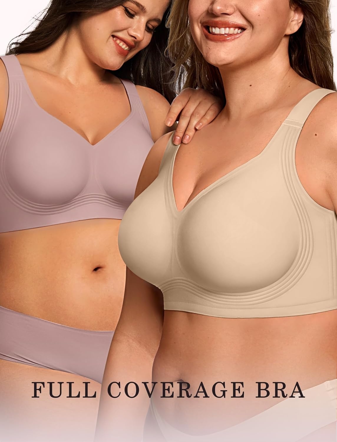 image:imageOEAK Womens Wireless Jelly Bra Plus Size Supportive Seamless Bras Full Coverage Push Up Comfortable No Underwire Tshirt BrasDusty Rose