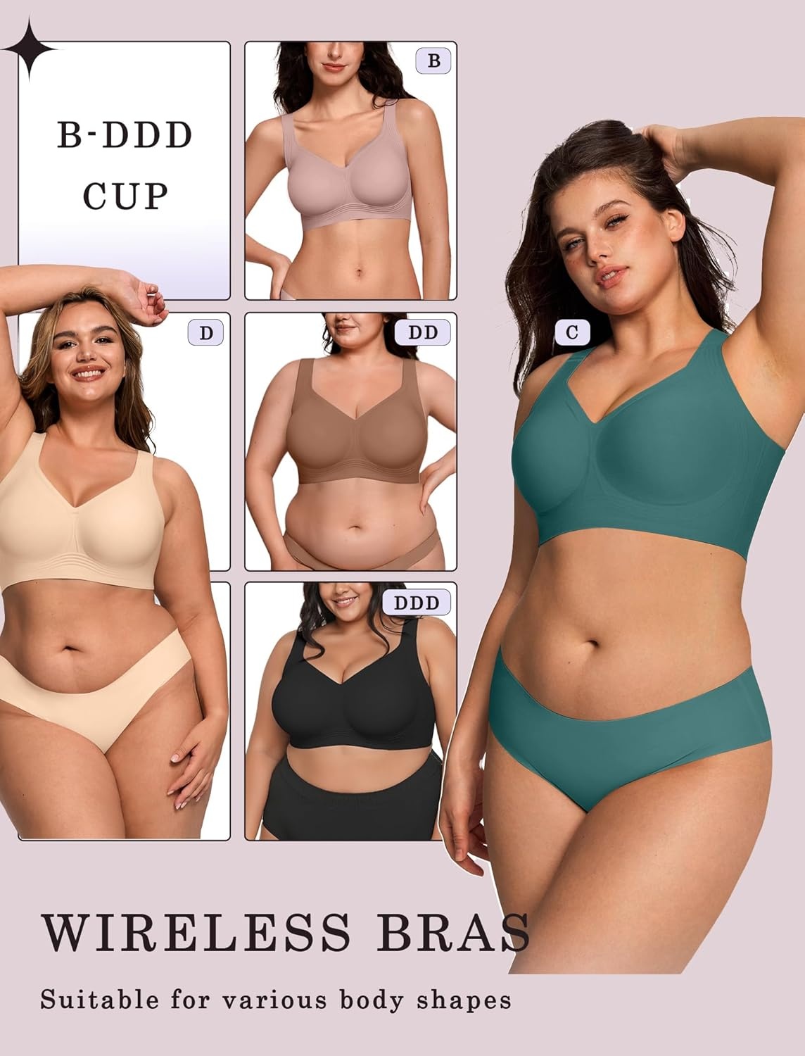 image:imageOEAK Womens Wireless Jelly Bra Plus Size Supportive Seamless Bras Full Coverage Push Up Comfortable No Underwire Tshirt BrasEmerald Gem