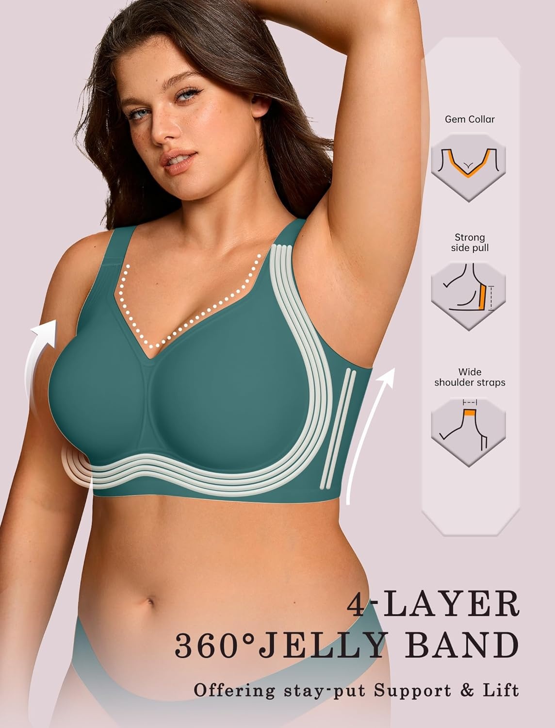 image:imageOEAK Womens Wireless Jelly Bra Plus Size Supportive Seamless Bras Full Coverage Push Up Comfortable No Underwire Tshirt BrasEmerald Gem