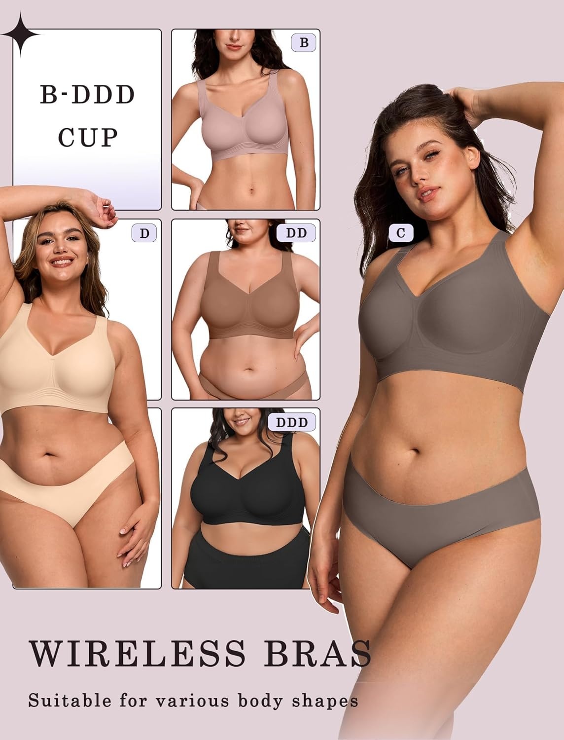 image:imageOEAK Womens Wireless Jelly Bra Plus Size Supportive Seamless Bras Full Coverage Push Up Comfortable No Underwire Tshirt BrasGrey