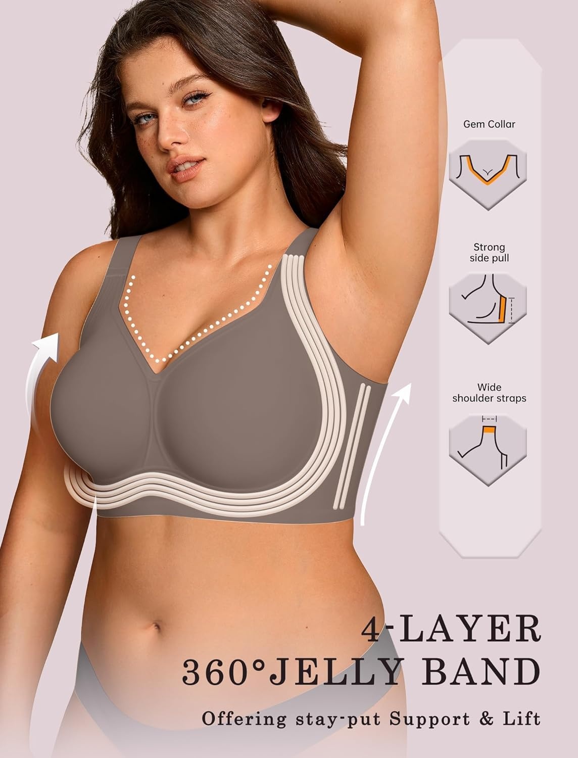 image:imageOEAK Womens Wireless Jelly Bra Plus Size Supportive Seamless Bras Full Coverage Push Up Comfortable No Underwire Tshirt BrasGrey