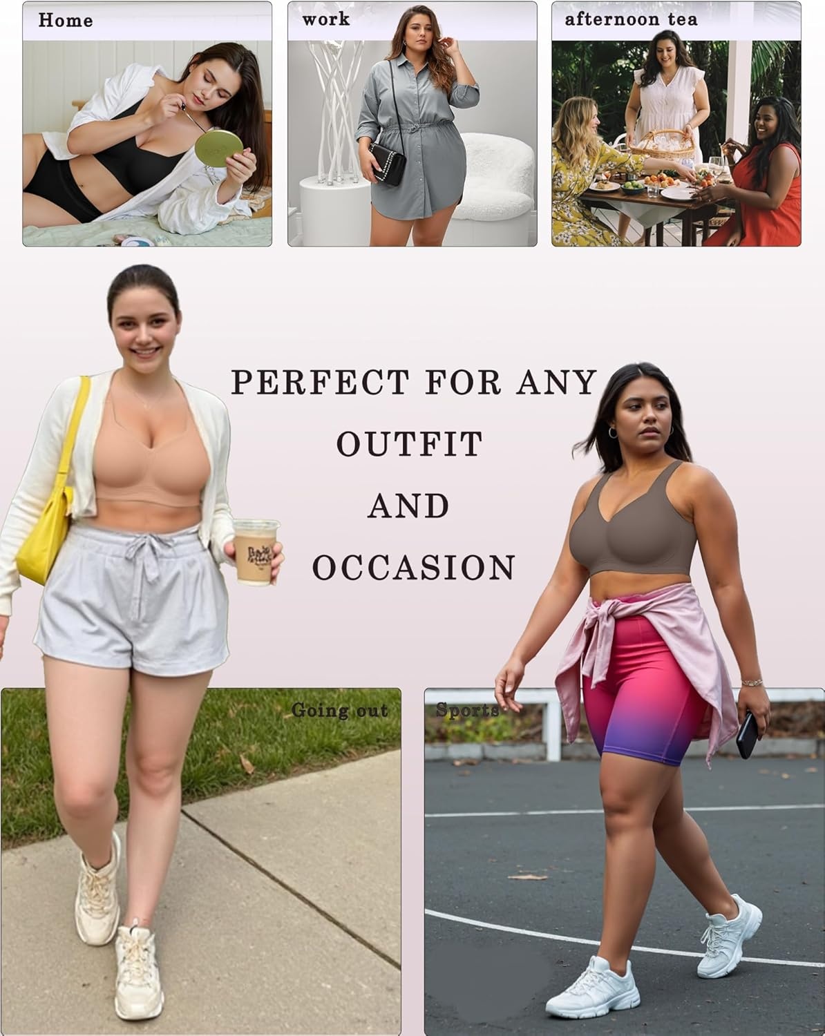 image:imageOEAK Womens Wireless Jelly Bra Plus Size Supportive Seamless Bras Full Coverage Push Up Comfortable No Underwire Tshirt BrasGrey
