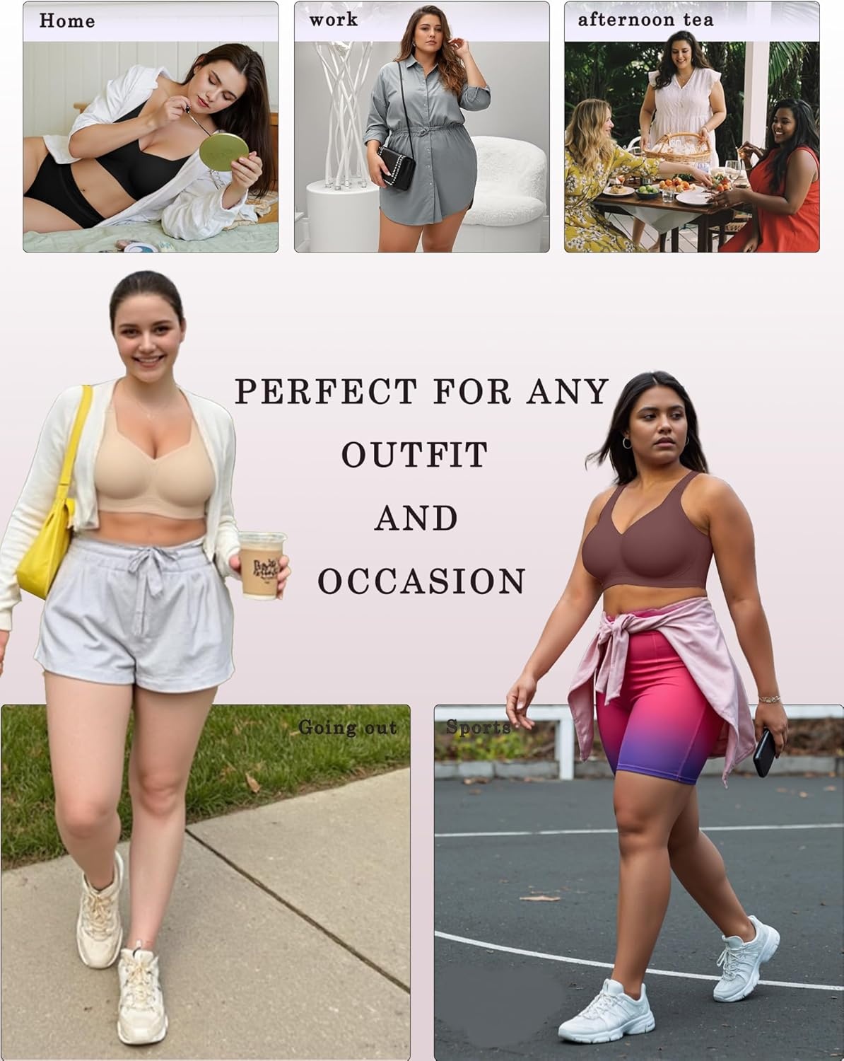 image:imageOEAK Womens Wireless Jelly Bra Plus Size Supportive Seamless Bras Full Coverage Push Up Comfortable No Underwire Tshirt BrasHazelnut