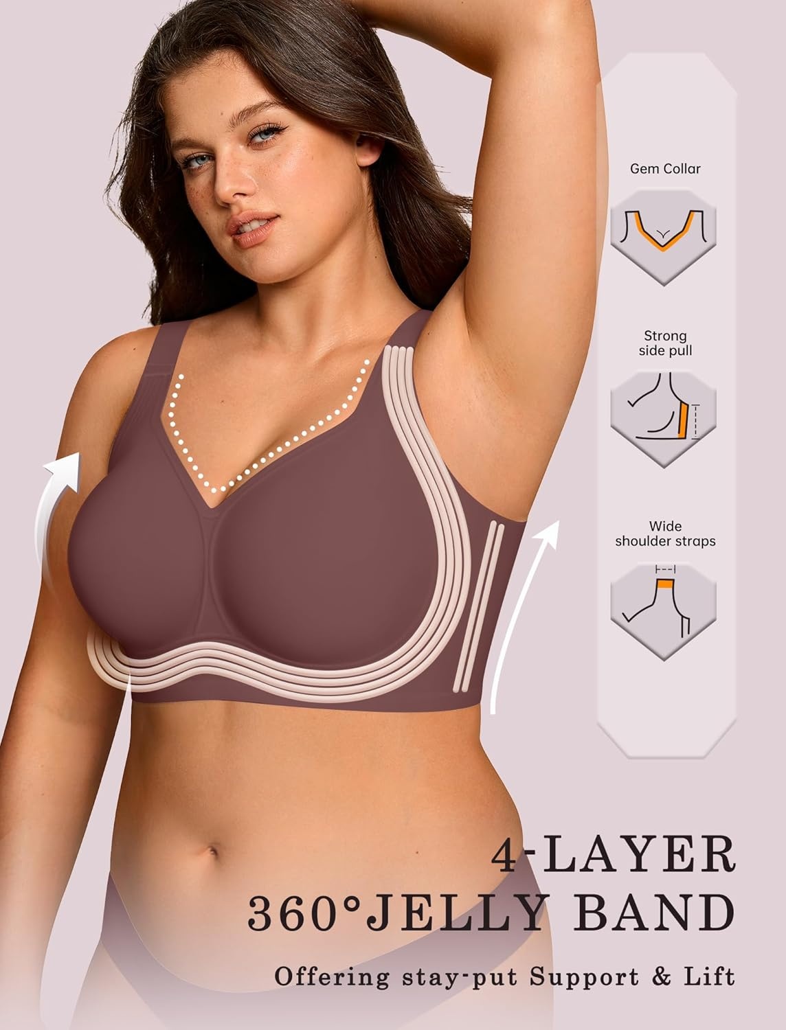 image:imageOEAK Womens Wireless Jelly Bra Plus Size Supportive Seamless Bras Full Coverage Push Up Comfortable No Underwire Tshirt BrasHazelnut