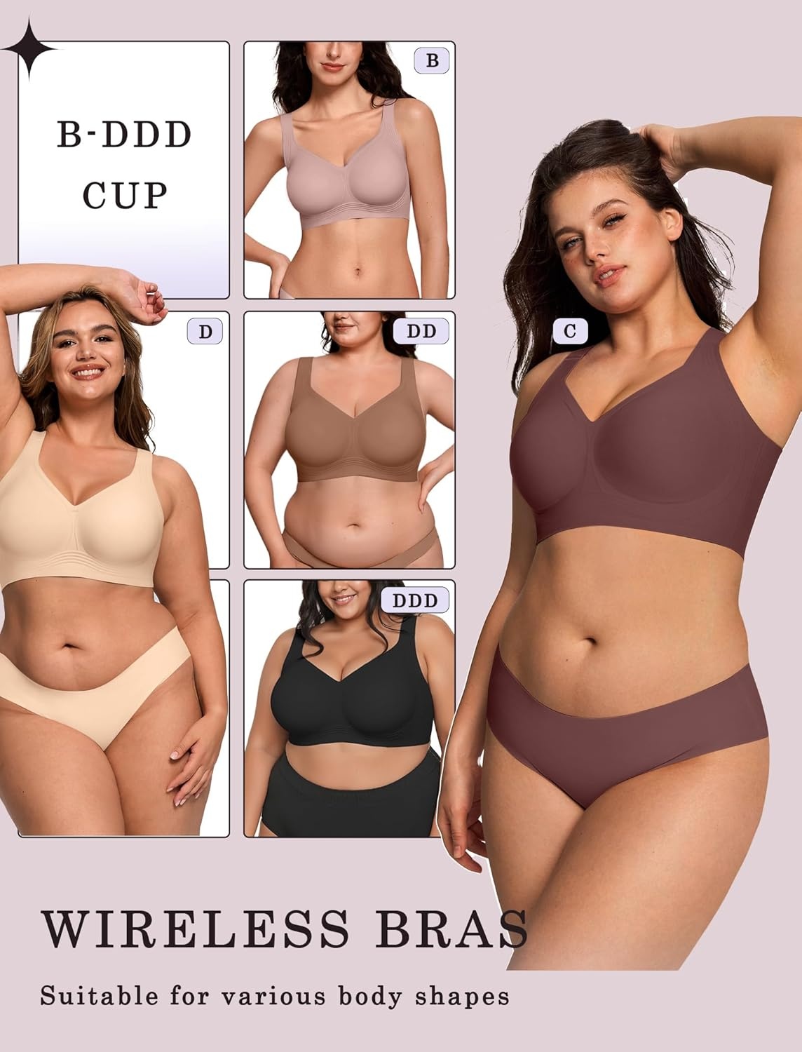 image:imageOEAK Womens Wireless Jelly Bra Plus Size Supportive Seamless Bras Full Coverage Push Up Comfortable No Underwire Tshirt BrasHazelnut
