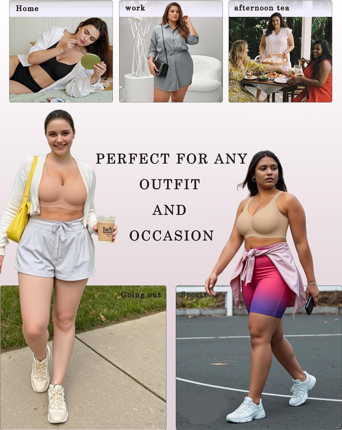 image:imageOEAK Womens Wireless Jelly Bra Plus Size Supportive Seamless Bras Full Coverage Push Up Comfortable No Underwire Tshirt BrasHoney