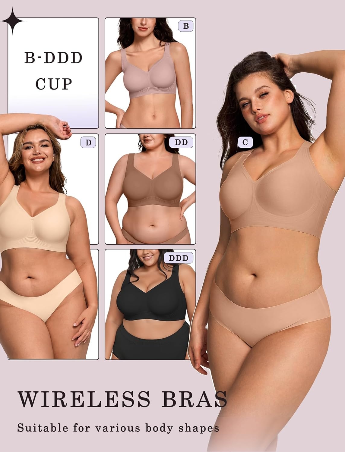 image:imageOEAK Womens Wireless Jelly Bra Plus Size Supportive Seamless Bras Full Coverage Push Up Comfortable No Underwire Tshirt BrasHoney