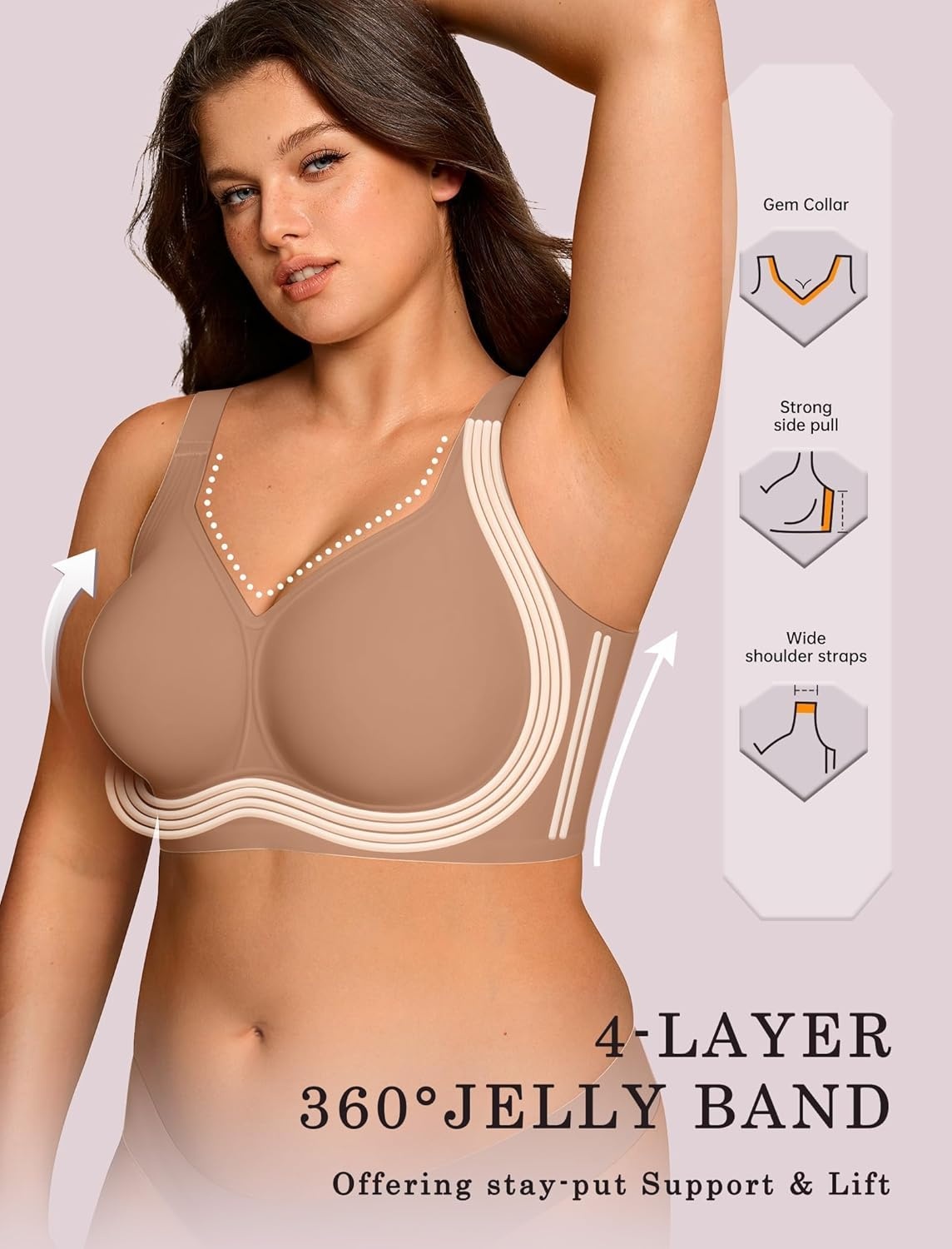 image:imageOEAK Womens Wireless Jelly Bra Plus Size Supportive Seamless Bras Full Coverage Push Up Comfortable No Underwire Tshirt BrasLatte